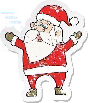 retro distressed sticker of a cartoon santa claus vector