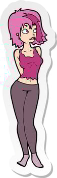 sticker of a cartoon attractive girl vector