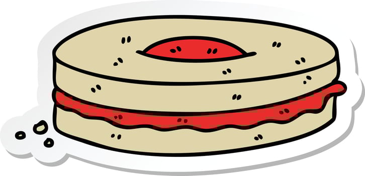 sticker of a quirky hand drawn cartoon jam biscuit vector