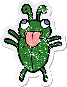 distressed sticker of a funny cartoon bug vector