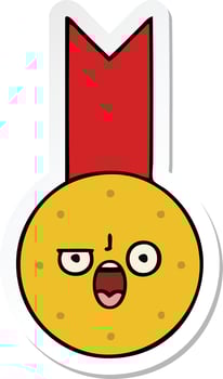 sticker of a cute cartoon gold medal vector