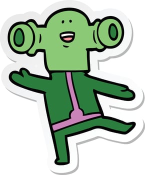 sticker of a friendly cartoon alien vector