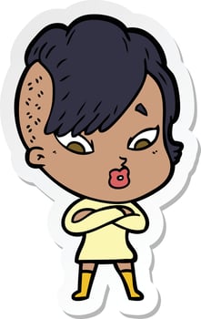 sticker of a cartoon surprised girl vector