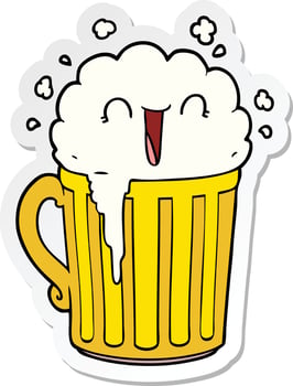 sticker of a happy cartoon mug of beer vector