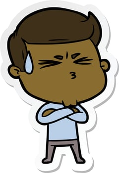 sticker of a cartoon man sweating vector