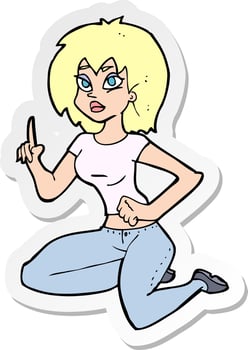 sticker of a cartoon sitting woman with idea vector