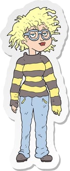 sticker of a cartoon geeky girl vector