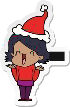 sticker cartoon of a happy woman wearing santa hat vector