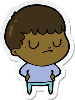 sticker of a cartoon grumpy boy vector
