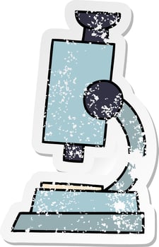 distressed sticker of a cute cartoon science microscope vector