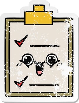 distressed sticker of a cute cartoon check list vector