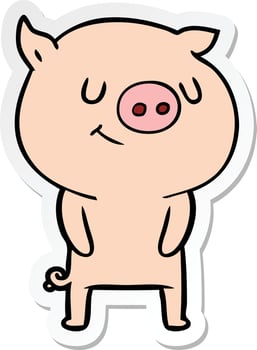 sticker of a happy cartoon pig vector