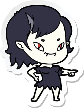 sticker of a cartoon friendly vampire girl pointing vector