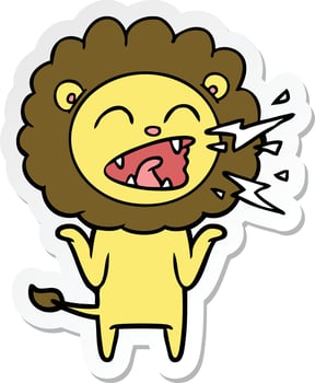 sticker of a cartoon roaring lion vector
