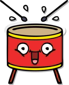 sticker of a cute cartoon playing drum vector