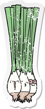 distressed sticker of a spring onions vector