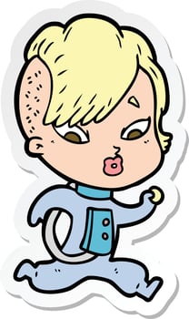 sticker of a cartoon surprised girl vector