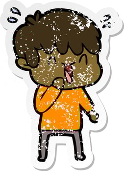 distressed sticker of a cartoon laughing boy vector