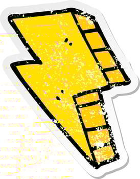 distressed sticker of a cartoon lightning bolt vector