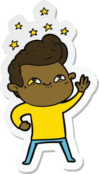 sticker of a cartoon excited man vector