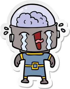 sticker of a cartoon crying robot vector