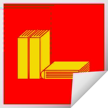 square peeling sticker cartoon of books vector