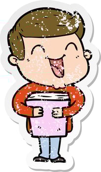 distressed sticker of a cartoon man laughing vector