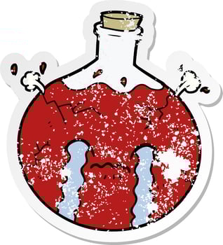 distressed sticker of a cartoon cracking potion vector