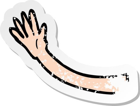 retro distressed sticker of a cartoon arm gesture vector