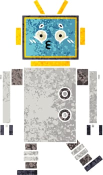 retro illustration style cartoon robot vector