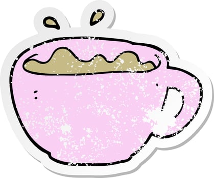 distressed sticker of a cartoon coffee cup vector