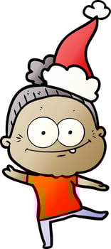 gradient cartoon of a happy old woman wearing santa hat vector