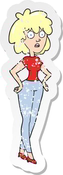 retro distressed sticker of a cartoon surprised woman vector