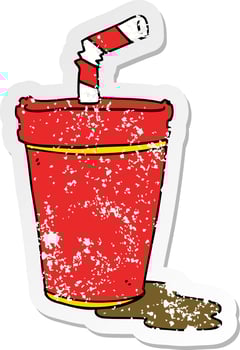 distressed sticker of a cartoon soda cup vector