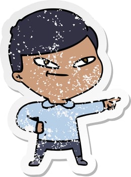 distressed sticker of a cartoon pointing man vector