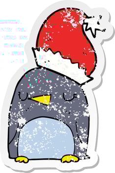 distressed sticker of a cute christmas penguin vector