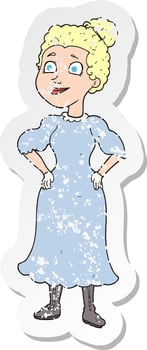 retro distressed sticker of a cartoon victorian woman in dress vector