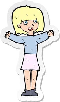 sticker of a cartoon excited woman vector