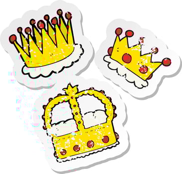 retro distressed sticker of a cartoon crowns vector