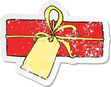 retro distressed sticker of a cartoon christmas present vector