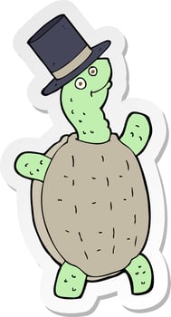 sticker of a cartoon turtle in top hat vector