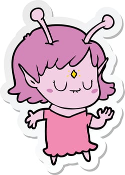 sticker of a cartoon alien girl dancing vector