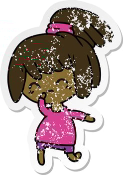 distressed sticker cartoon of cute kawaii girl vector