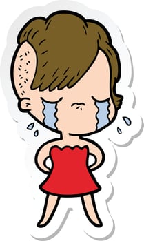 sticker of a cartoon crying girl vector