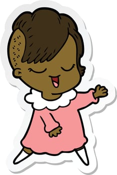 sticker of a happy cartoon girl vector