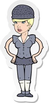 sticker of a cartoon woman wearing hat vector