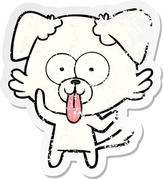 distressed sticker of a cartoon dog with tongue sticking out vector