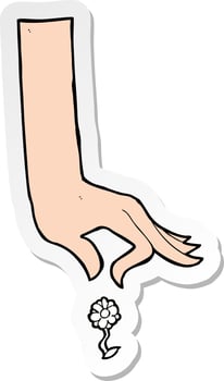sticker of a cartoon hand picking flower vector