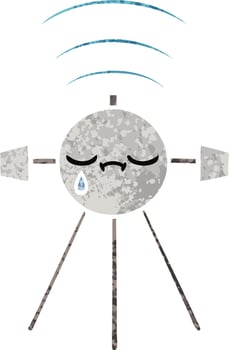 retro illustration style cartoon crying satellite vector