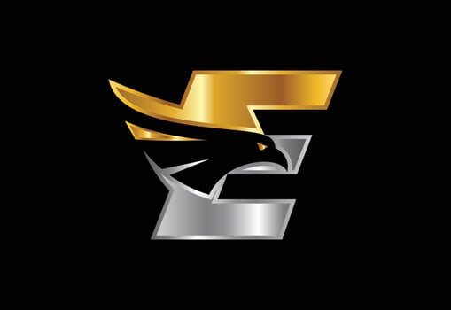 Initial E monogram letter with Eagle head negative space symbol. Creative Eagle head vector design
